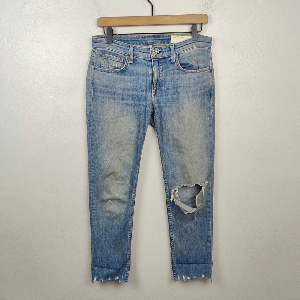 Rag &‎ Bone Dre Low Rise Slim Boyfriend Jeans Womens 26 Dobbie Slouchy Knee Rips
